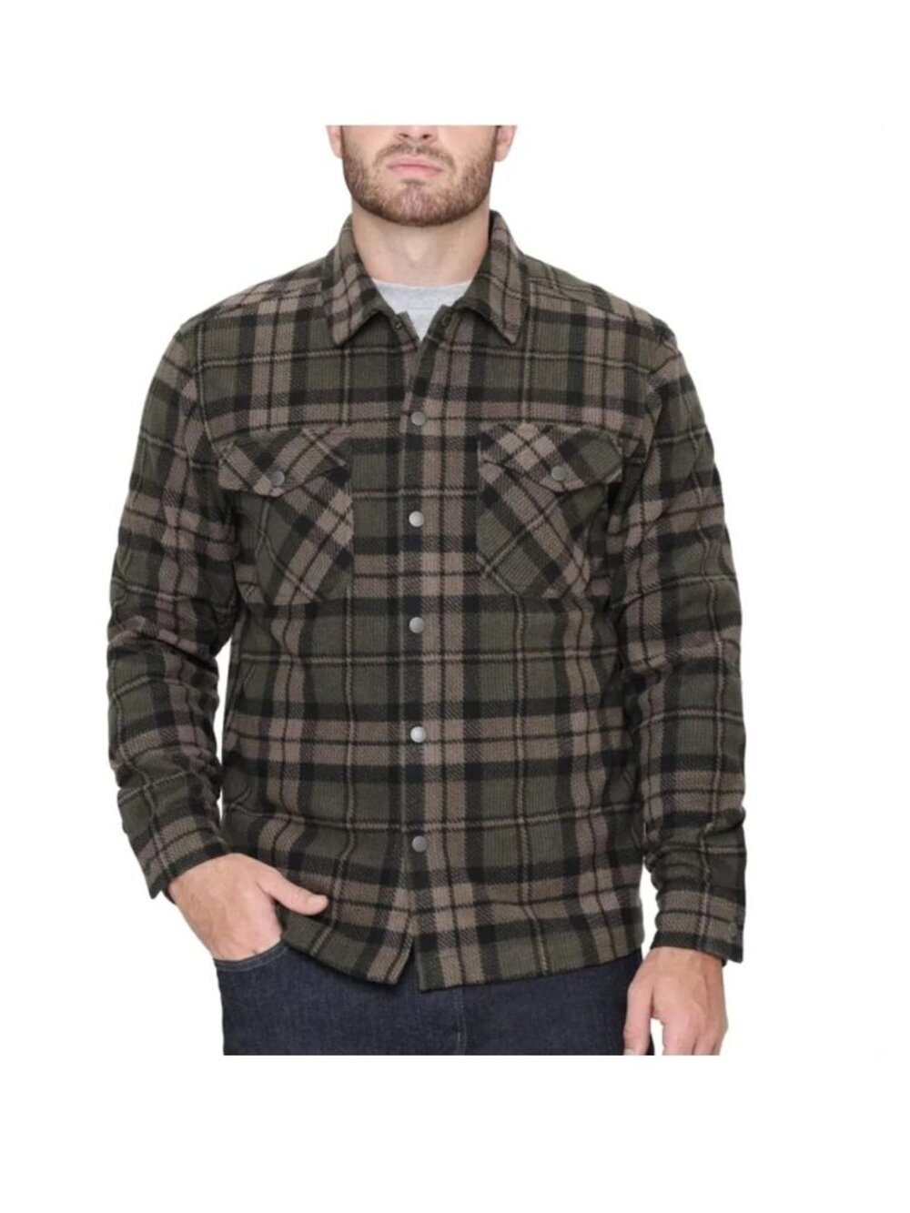 NWT B.C. Clothing Heritage Men's XXL Green Plaid Snap Button Shirt Jacket